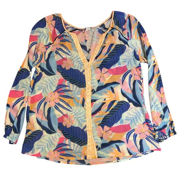 SUNDANCE Blue Tropical 100% Cotton Lightweight Tissue Tunic Women's Size Small - Picture 1 of 8